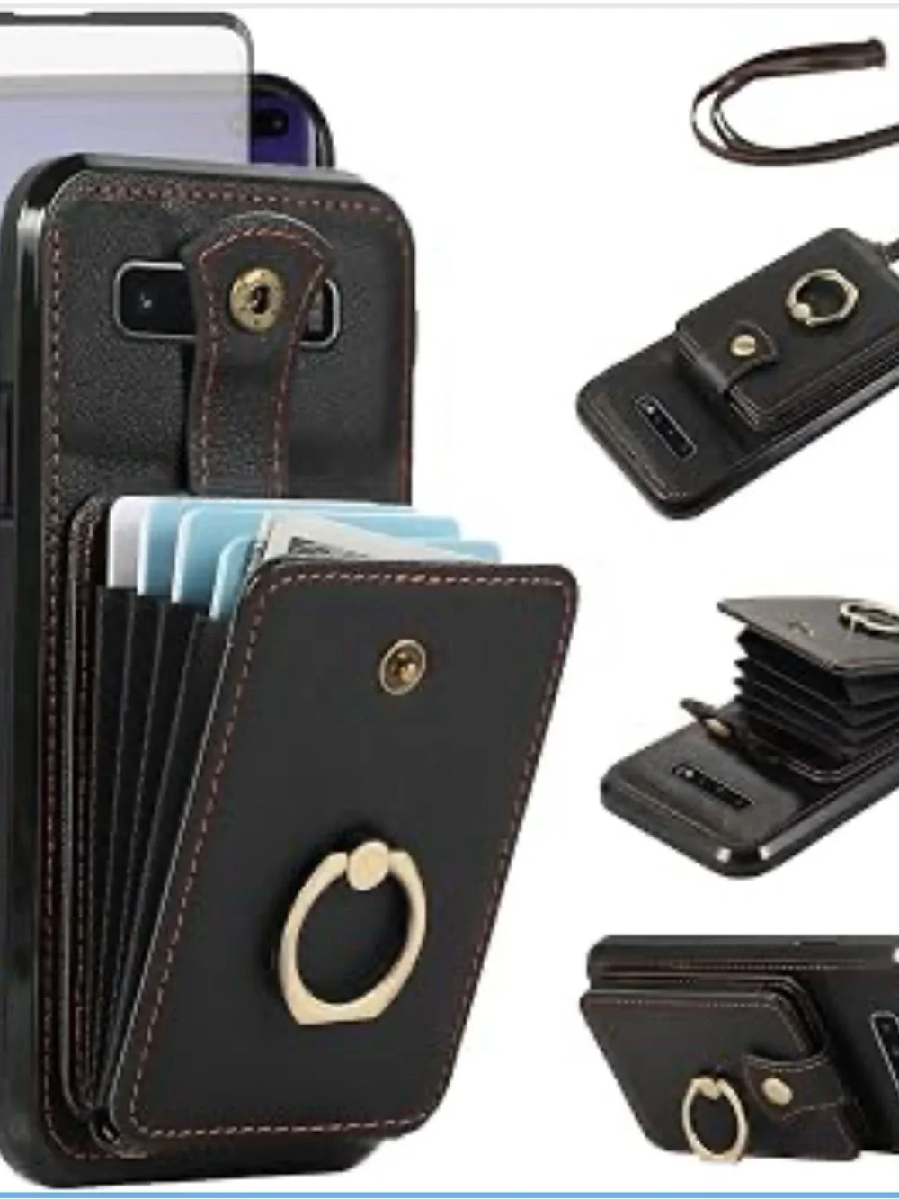 As U Wish Black Crossbody Phone Wallet with Gold Ring Holder Samsung (S) 10